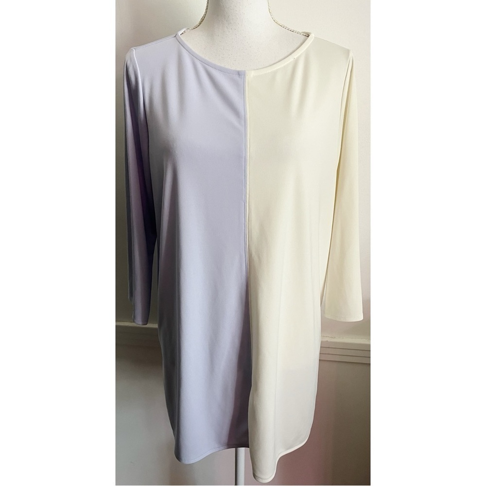 Alfani • Light Blue Ivory Colorblock Tunic Blouse
